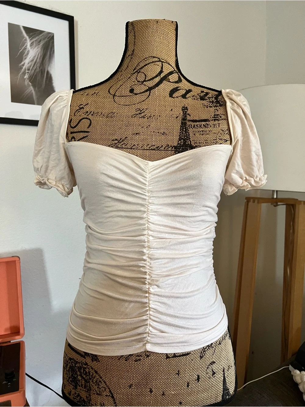 REFORMATION  FALLOW PUFF SLEEVE IVORY JERSEY TOP  Size M